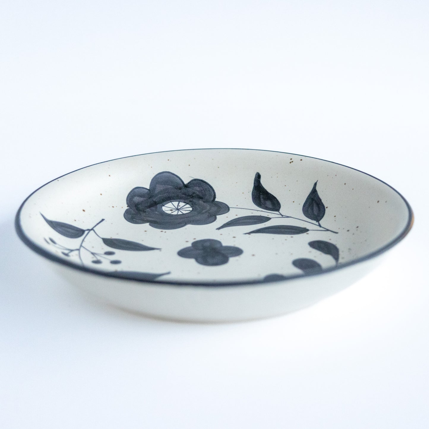Black Painted Floral Stoneware Bowl