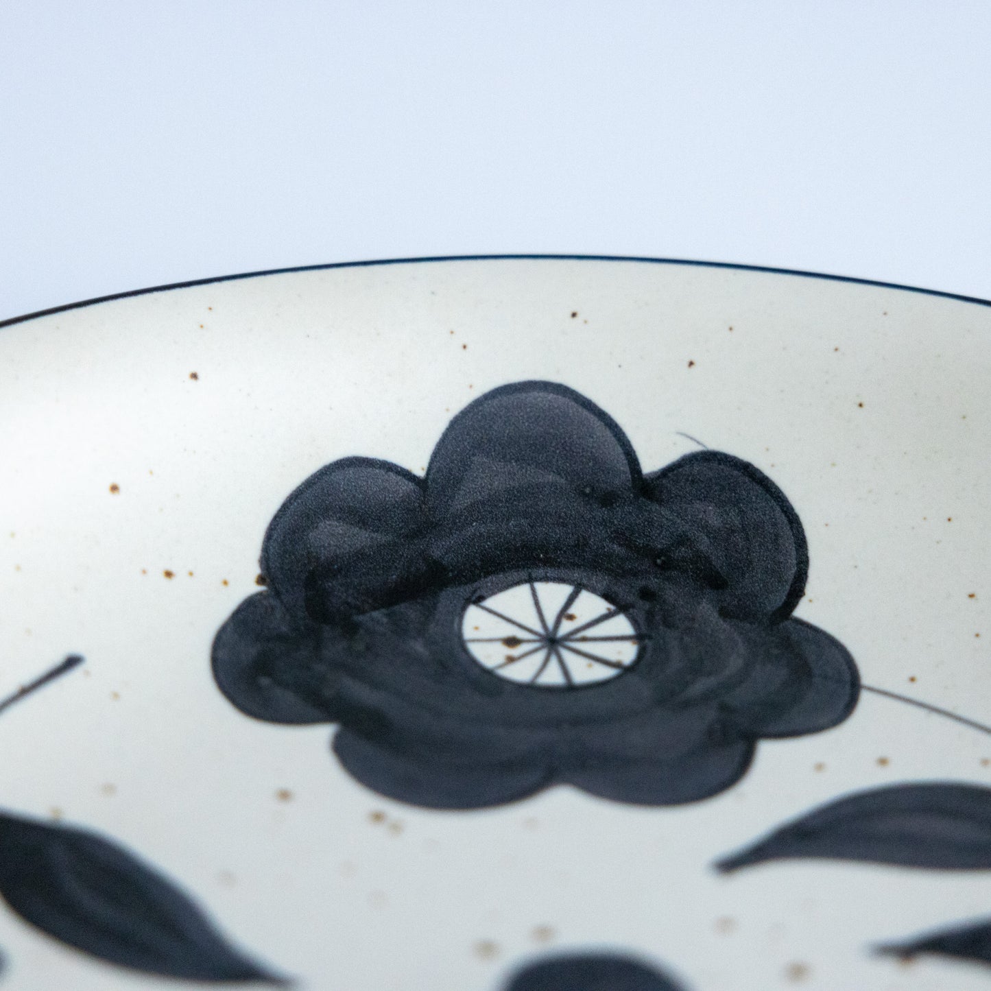 Black Painted Floral Stoneware Bowl