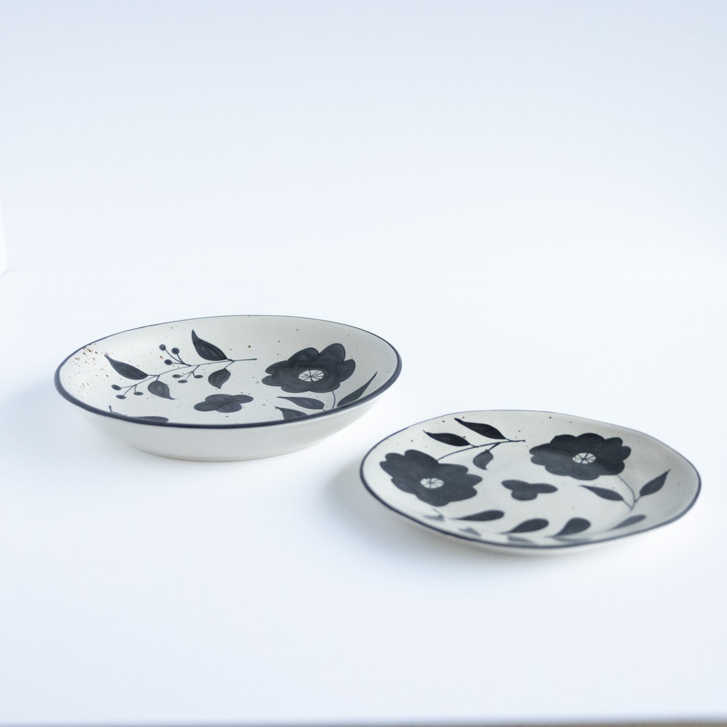 Black Painted Floral Stoneware Bowl
