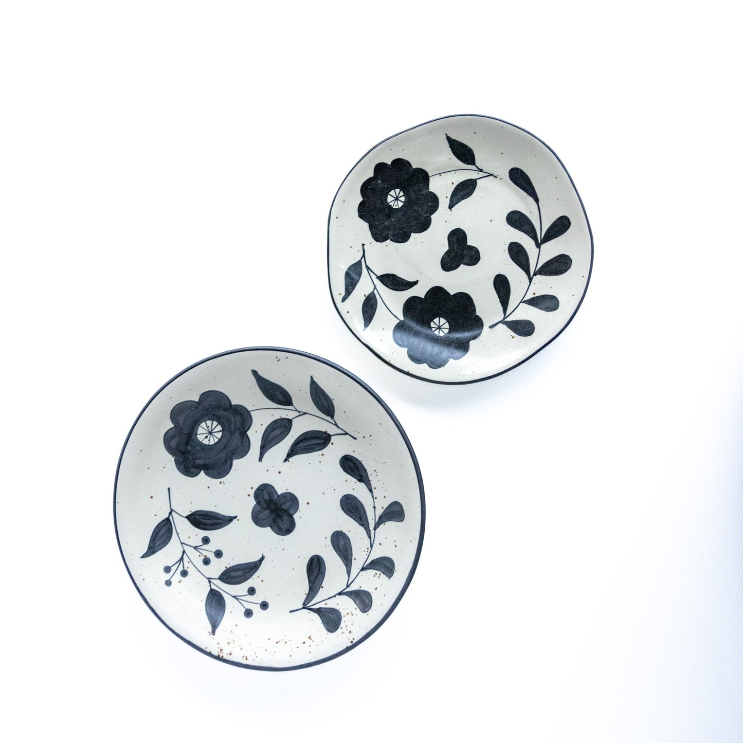 Black Painted Floral Stoneware Bowl