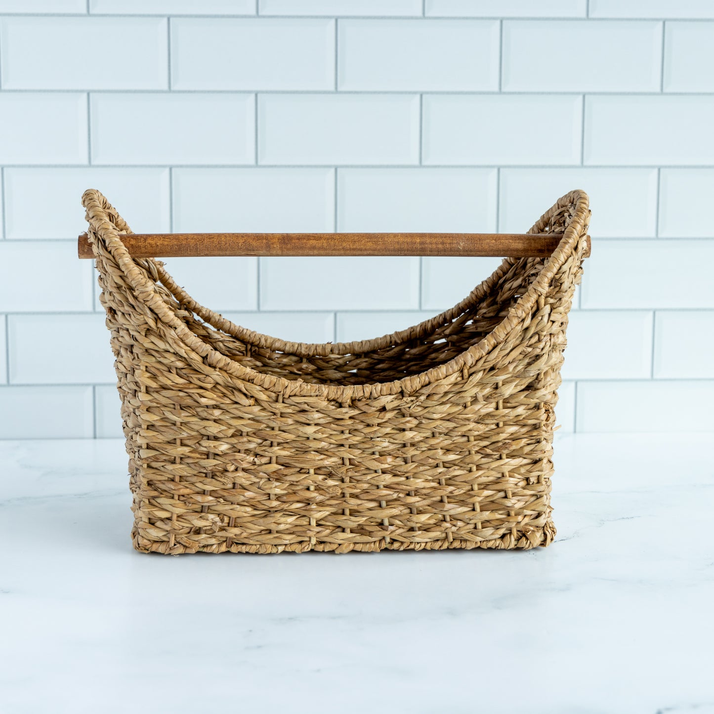 Hand-Woven Basket with Wood Handle