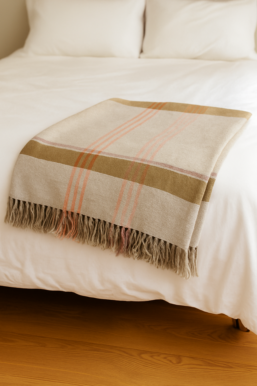 Woven Cotton & Linen Plaid Throw w/Fringe