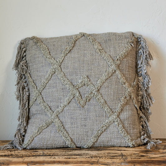 Diamond Tufted Pillow w/ Fringe