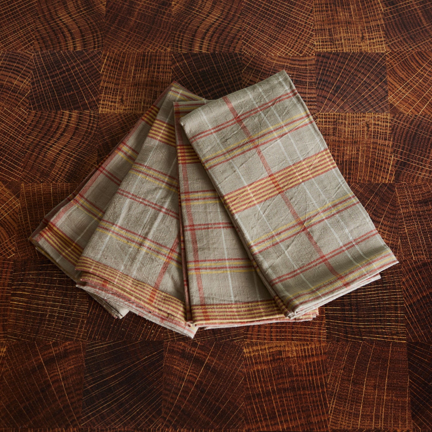 Gray & Orange Plaid Napkins - Set of 4