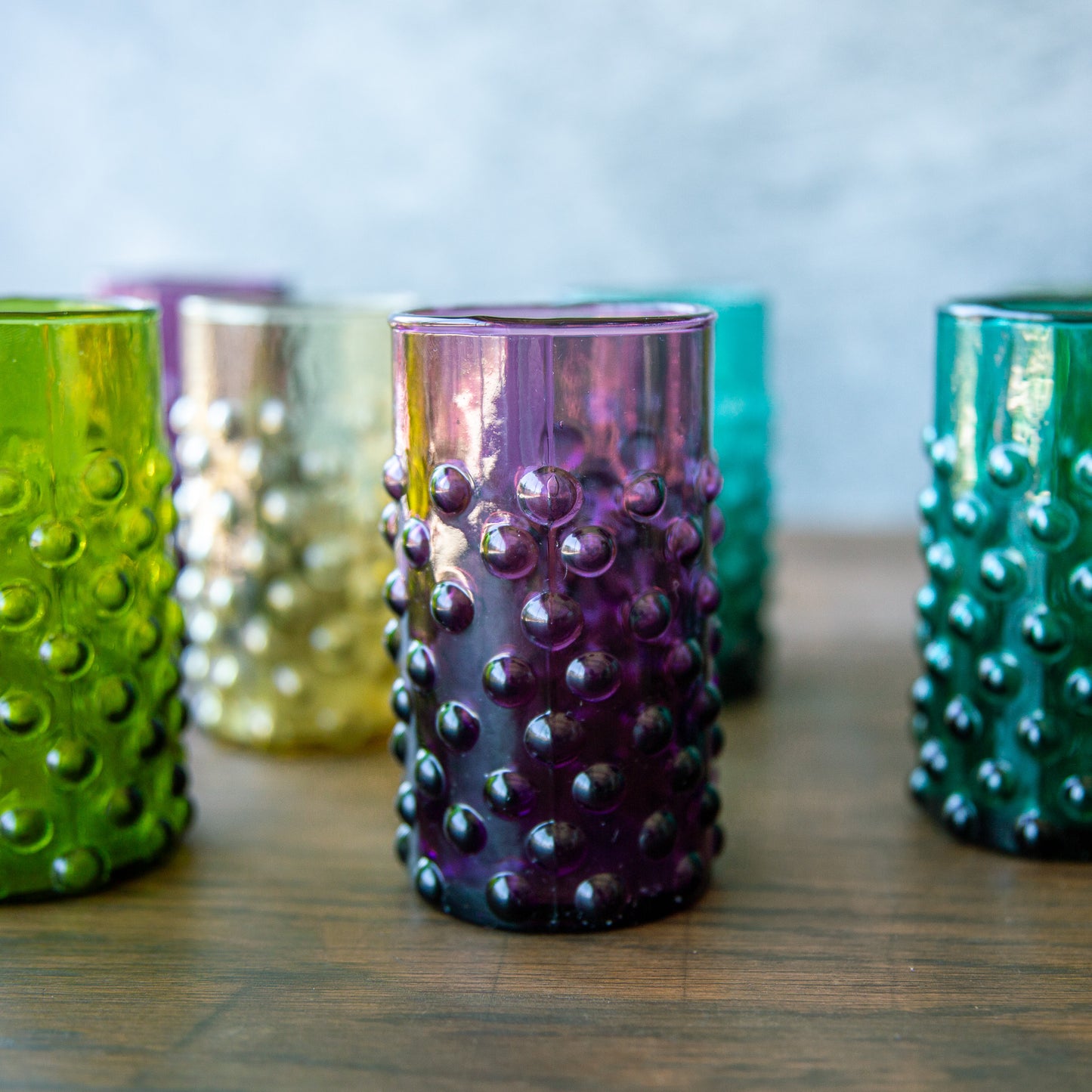 Colorful Hobnail Drinking Glass