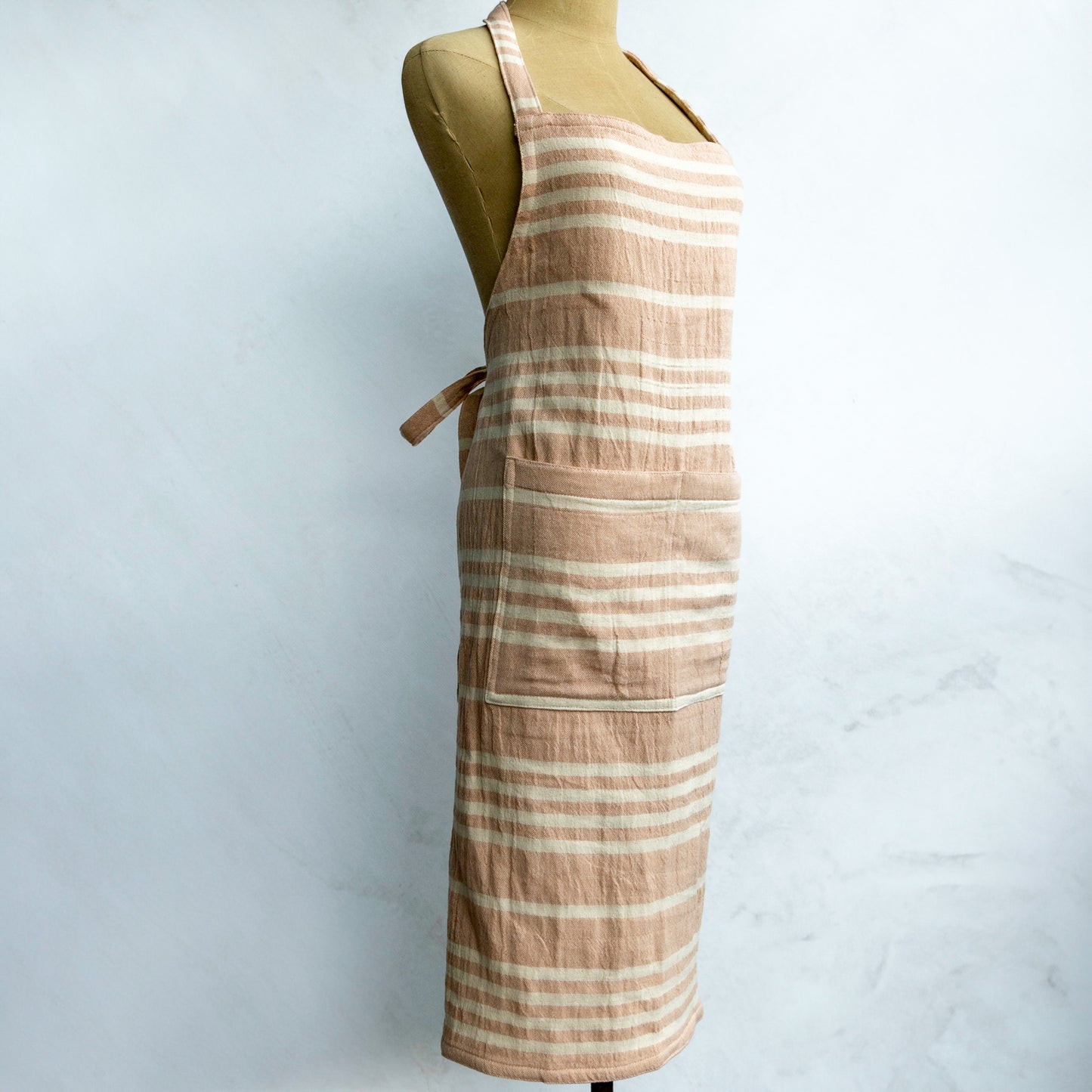 Striped Cloth Apron with Double Front Pocket