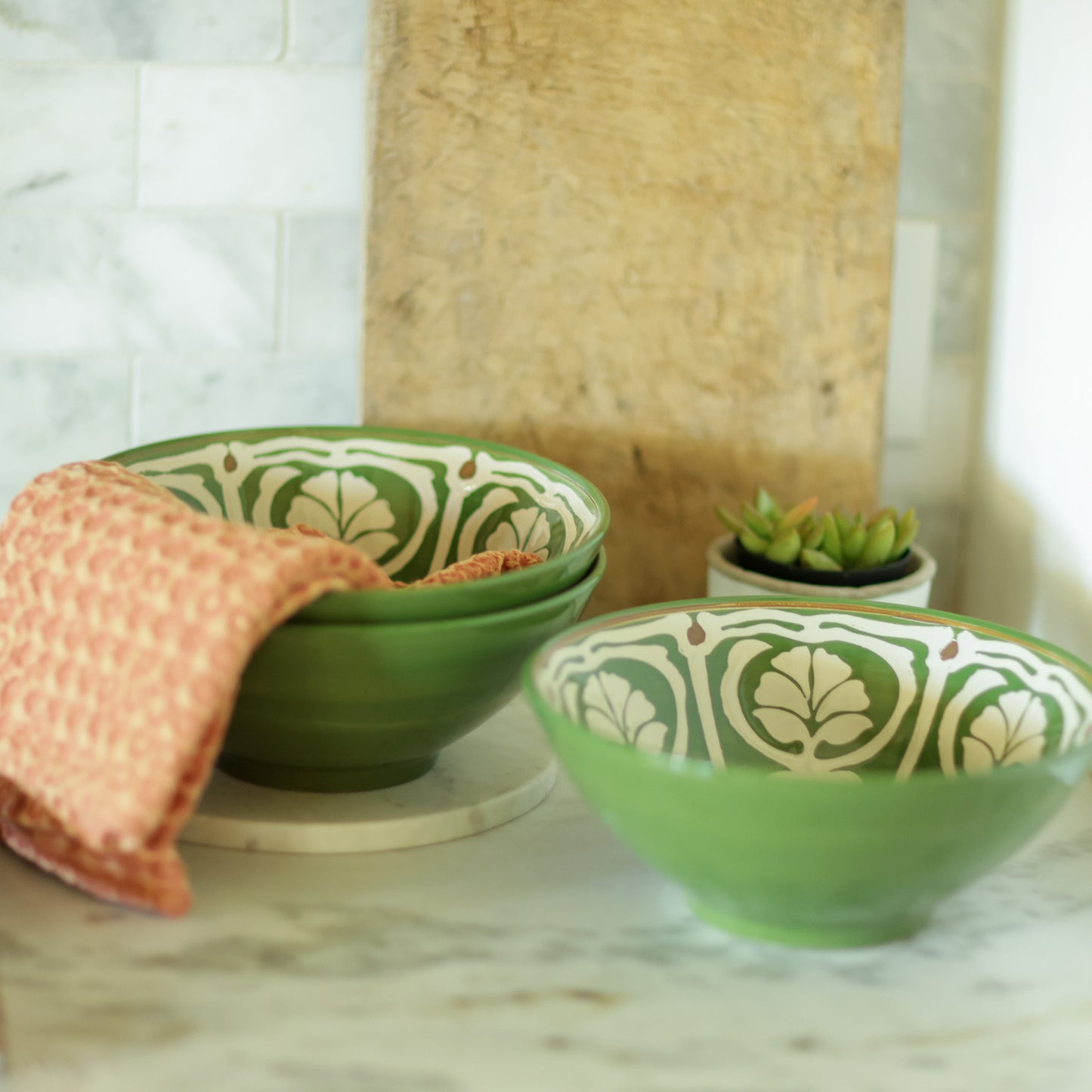 White & Green Painted Bowl