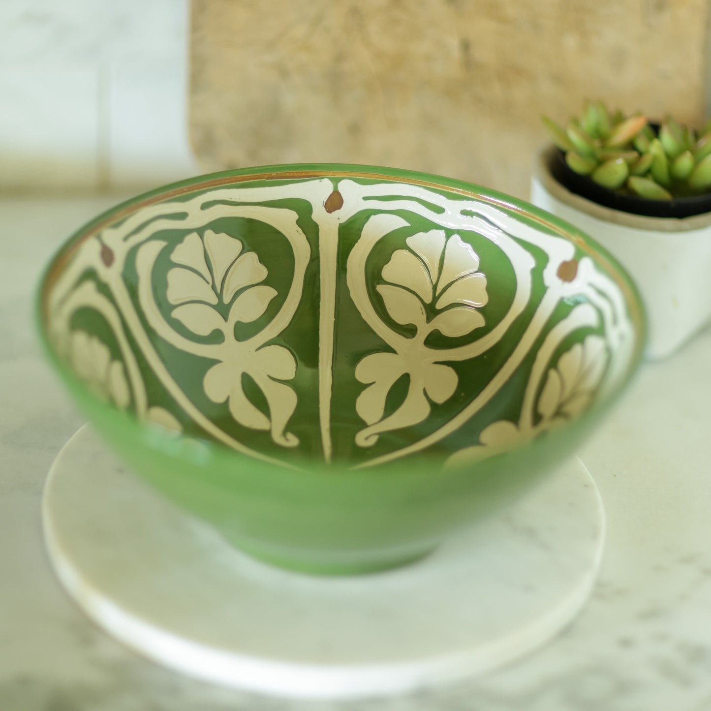 White & Green Painted Bowl