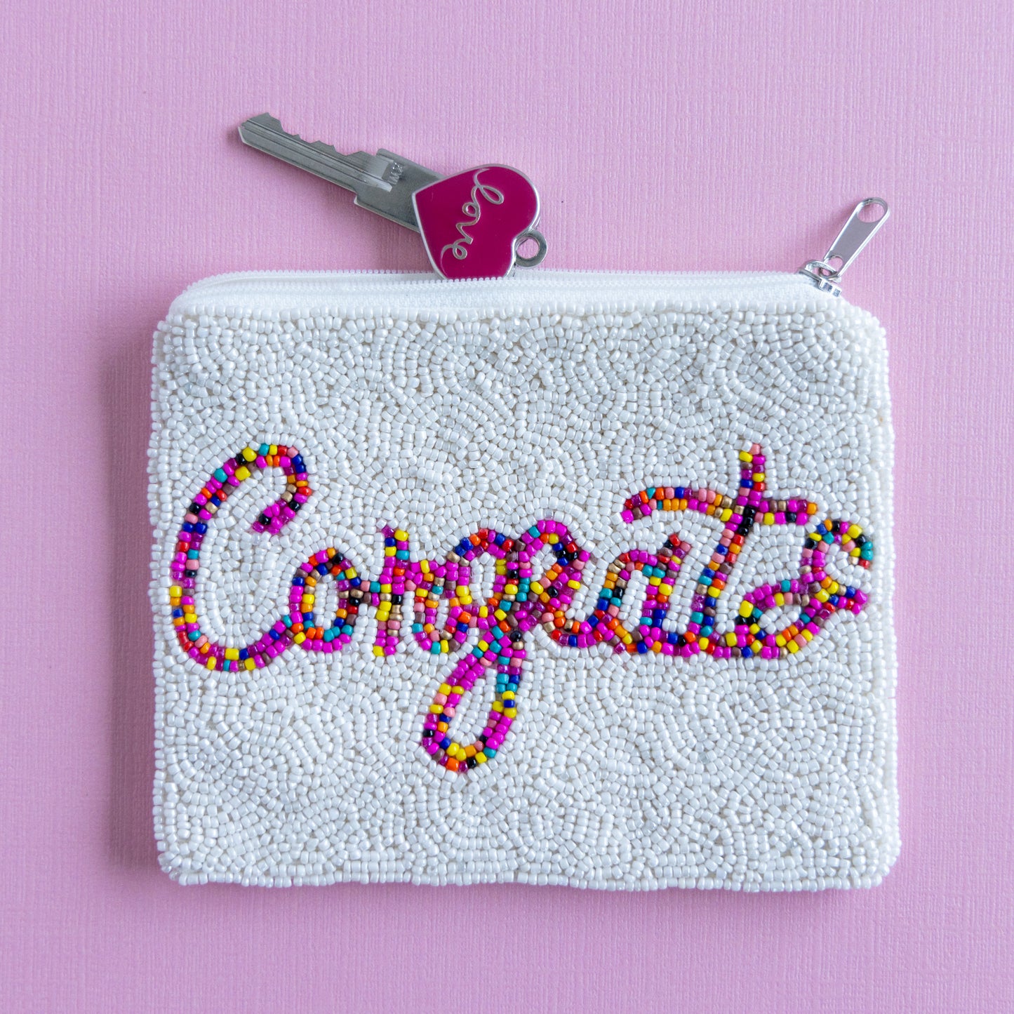 Congrats Beaded Coin Pouch