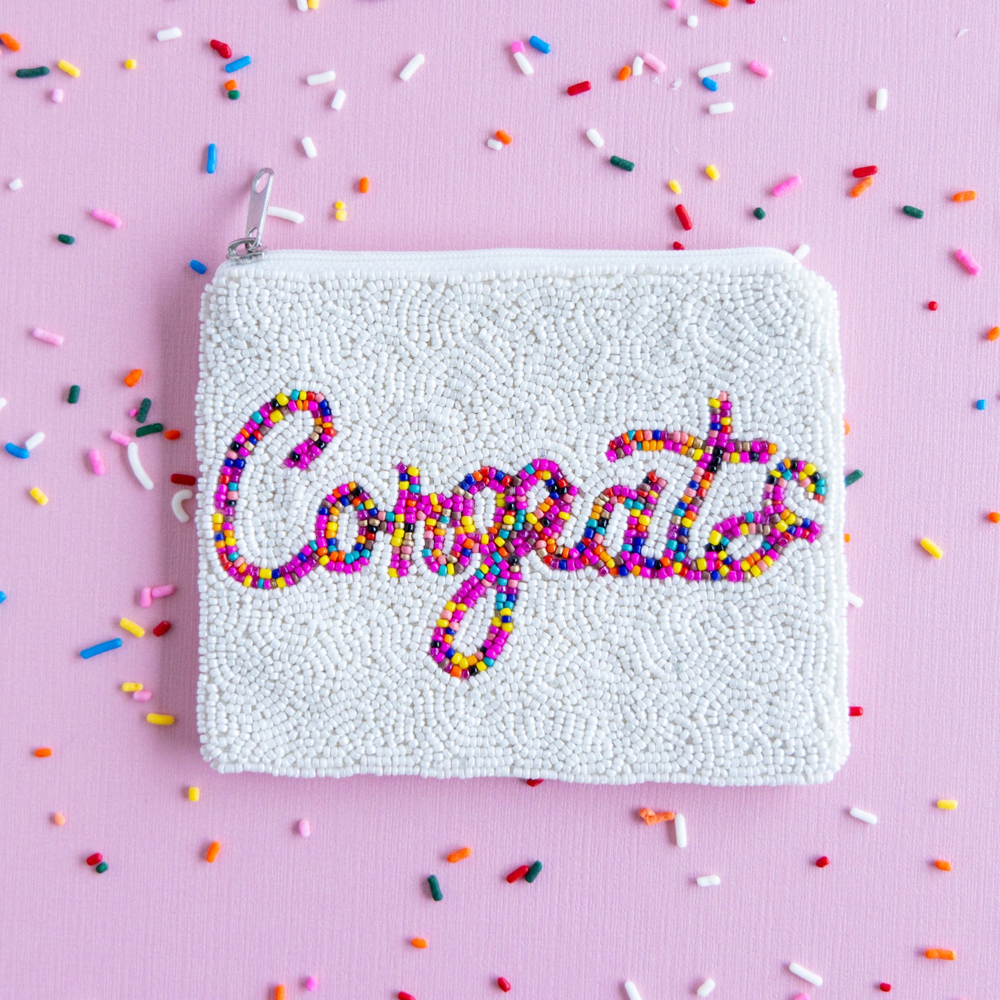Congrats Beaded Coin Pouch