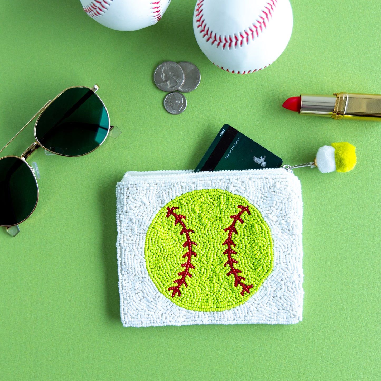 Beaded Softball Coin Pouch