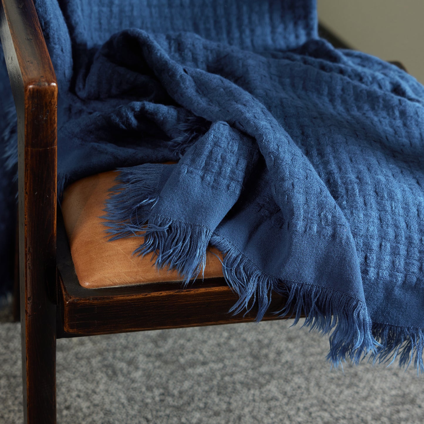 Waffle Weave Throw with Frayed Edges