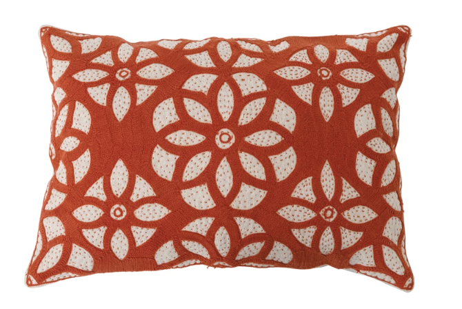Rust Floral Embroidered Pillow
