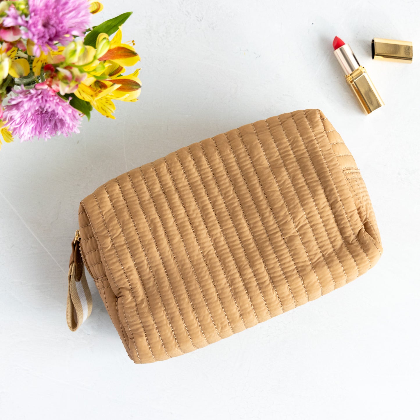 Large Quilted Nylon Cosmetic Pouch