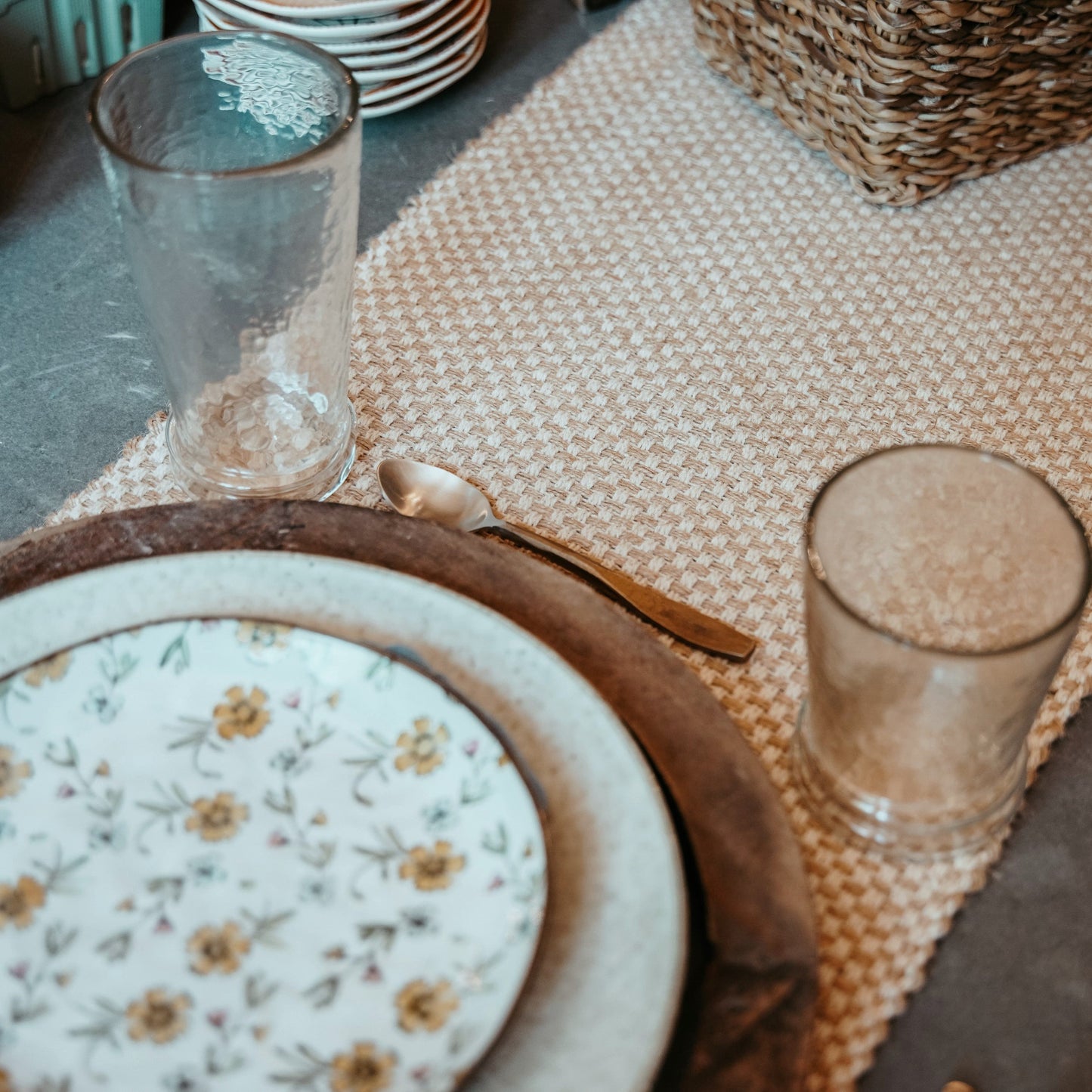 Woven Jute and Cotton Table Runner with Fringe