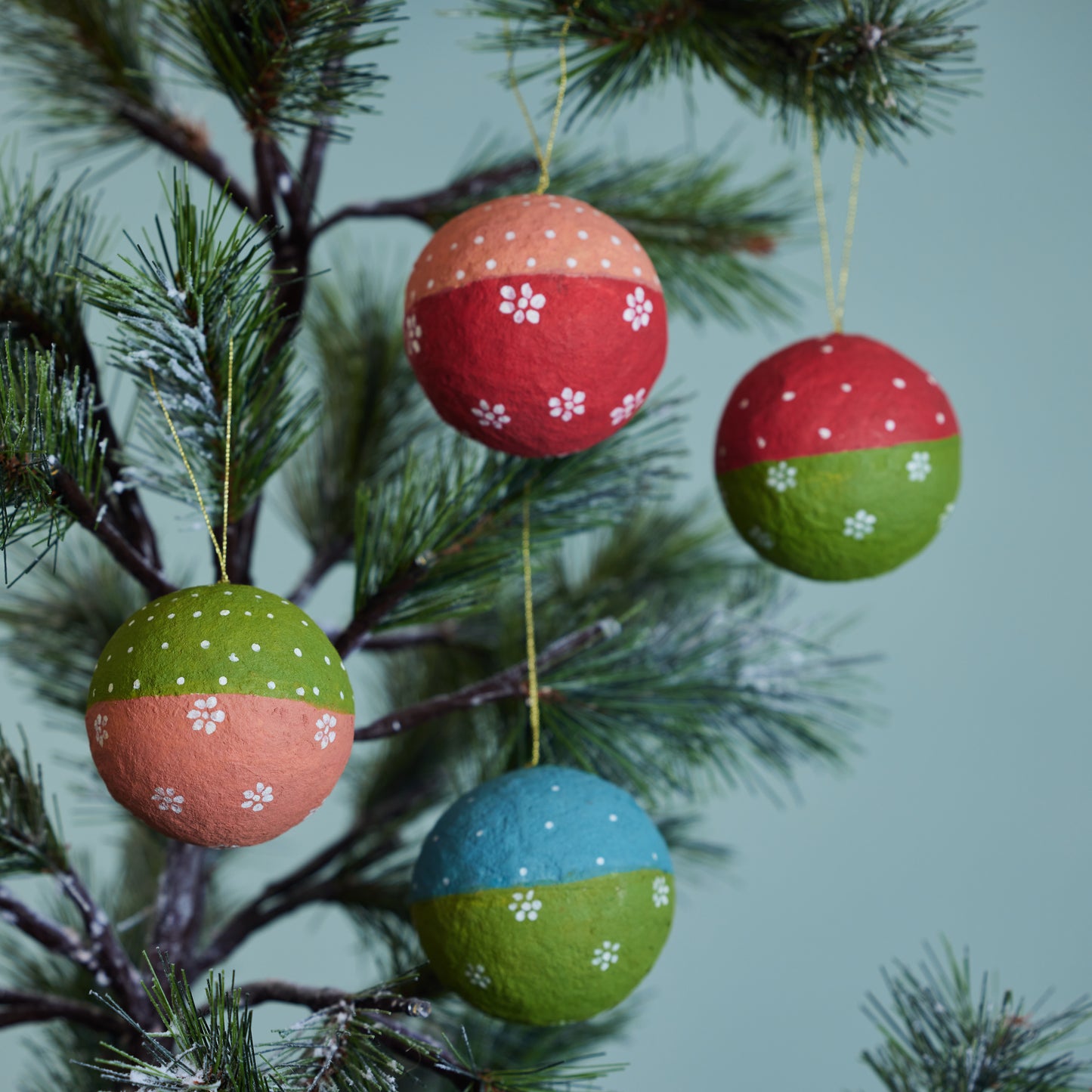 Two-Tone Paper Mache Ball Ornament