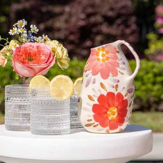 Painted Floral Stoneware Pitcher