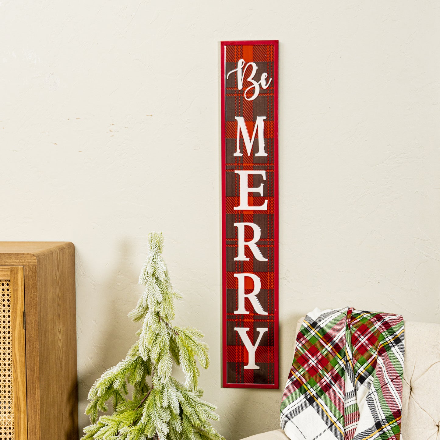 "Be Merry" Red Plaid sign