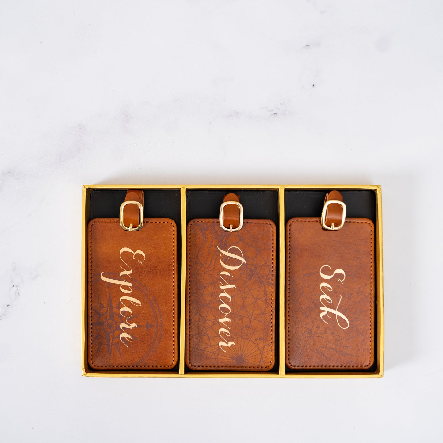 Brown Faux Leather Luggage Tags