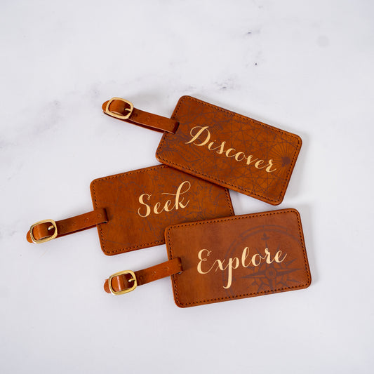 Brown Faux Leather Luggage Tags