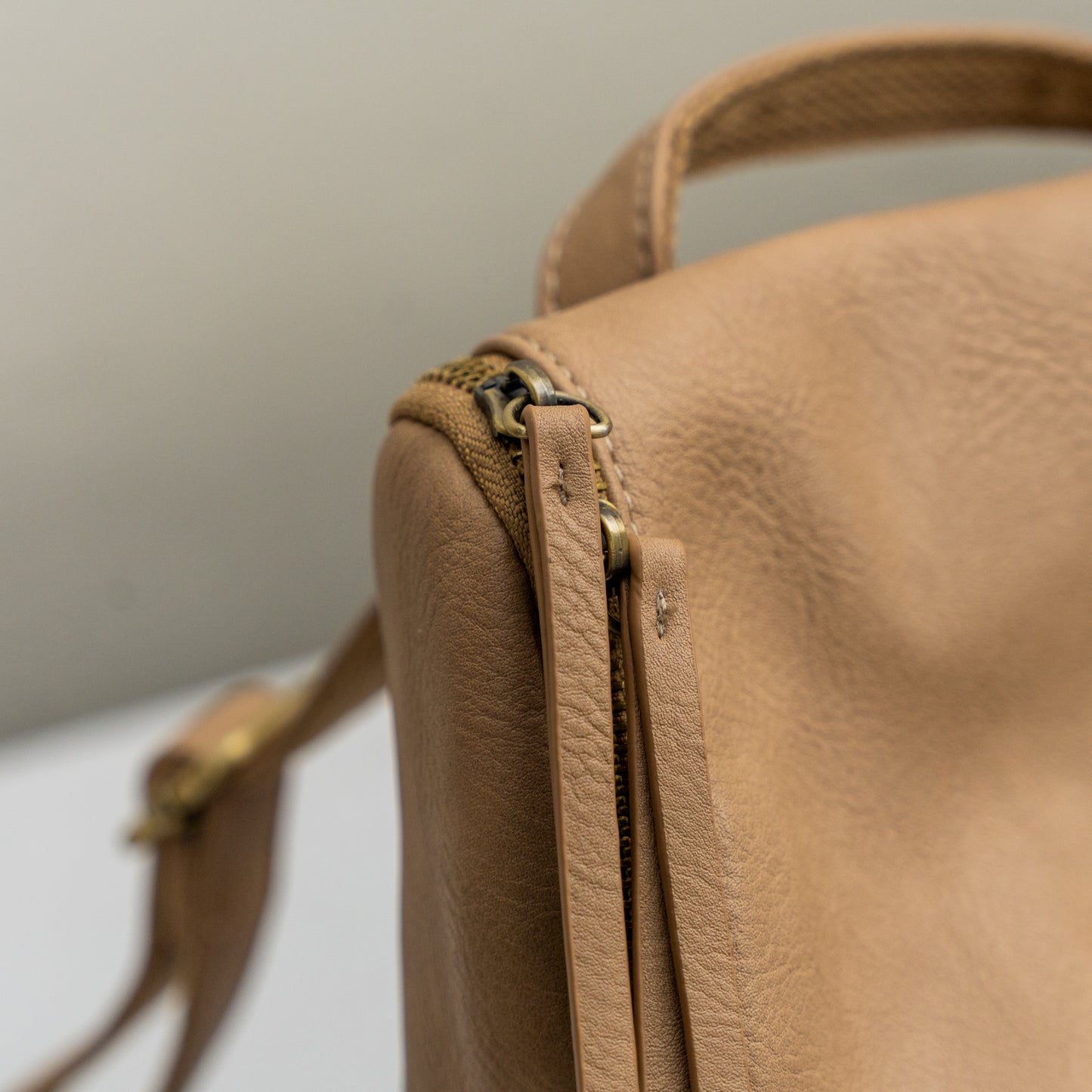 Camel Zip Front Leather Backpack