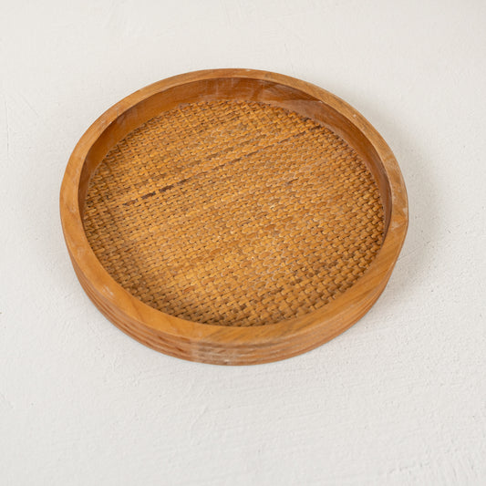 Cane & Wood Round Tray