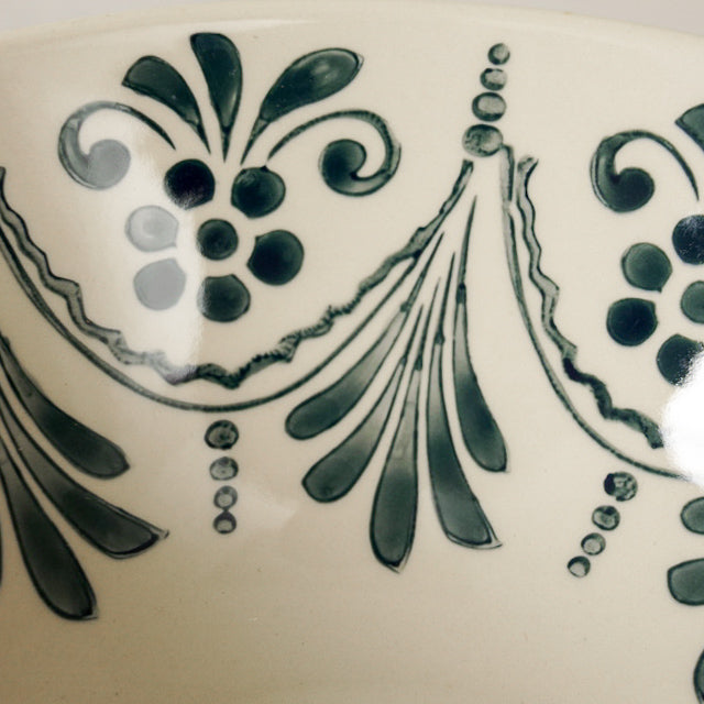Cream & Blue Hand-Stamped Stoneware Bowl