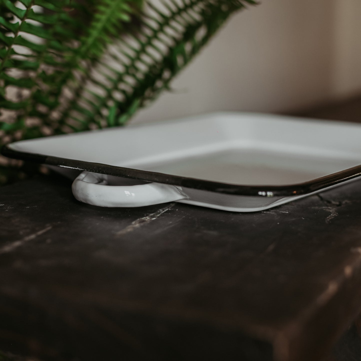 White Enamelware Rectangular Tray