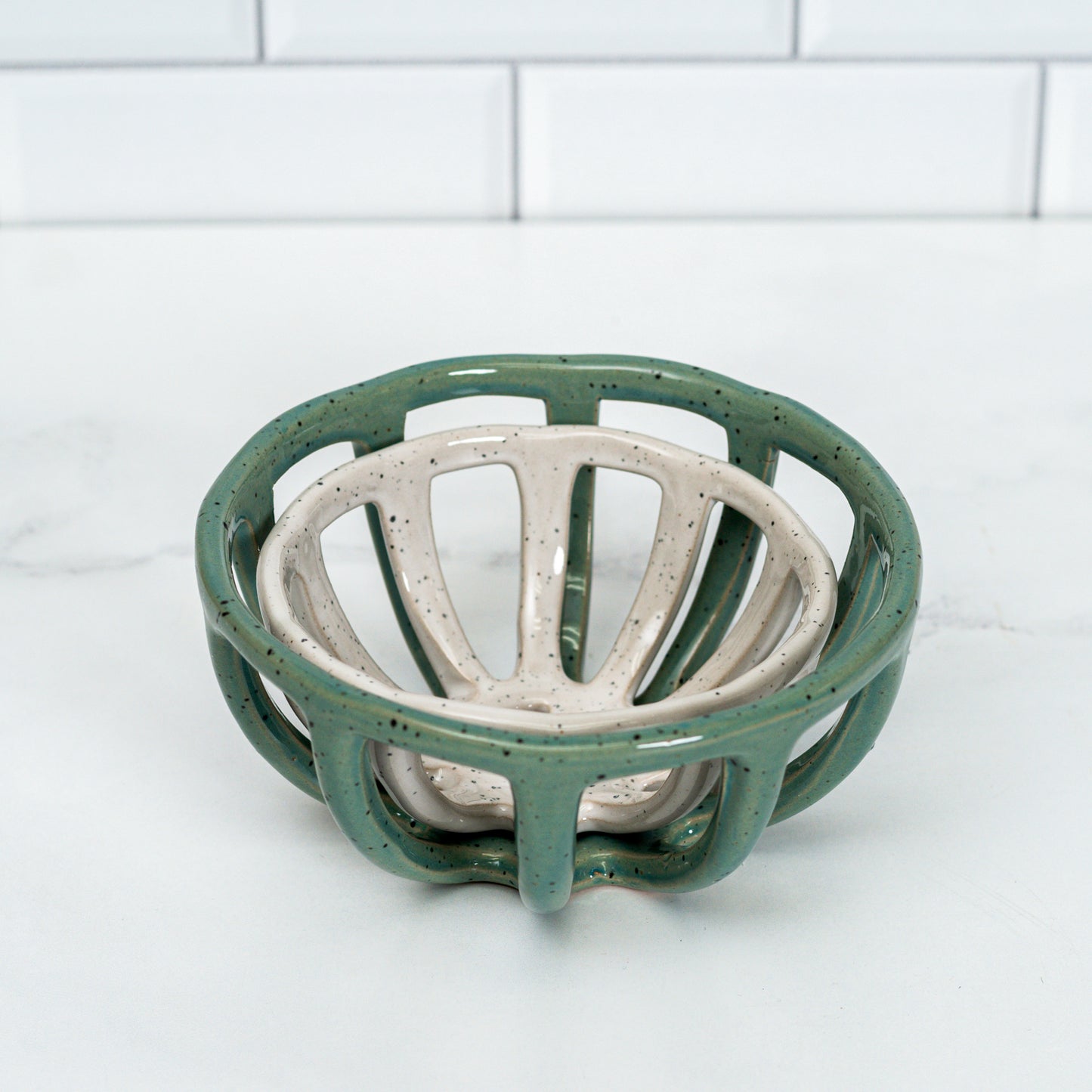 Glazed Stoneware Basket Bowl