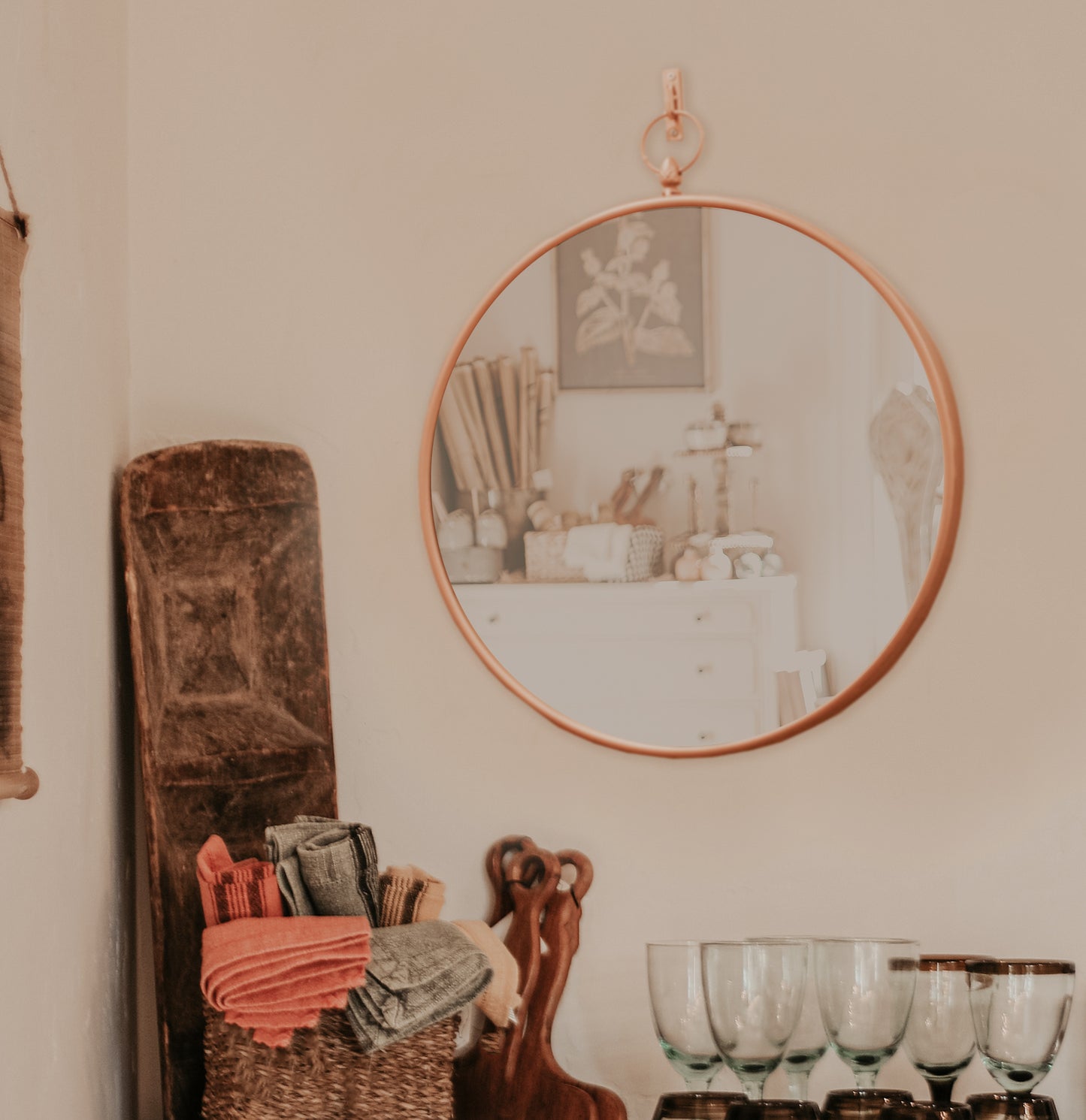 Gold Top Loop Round Mirror
