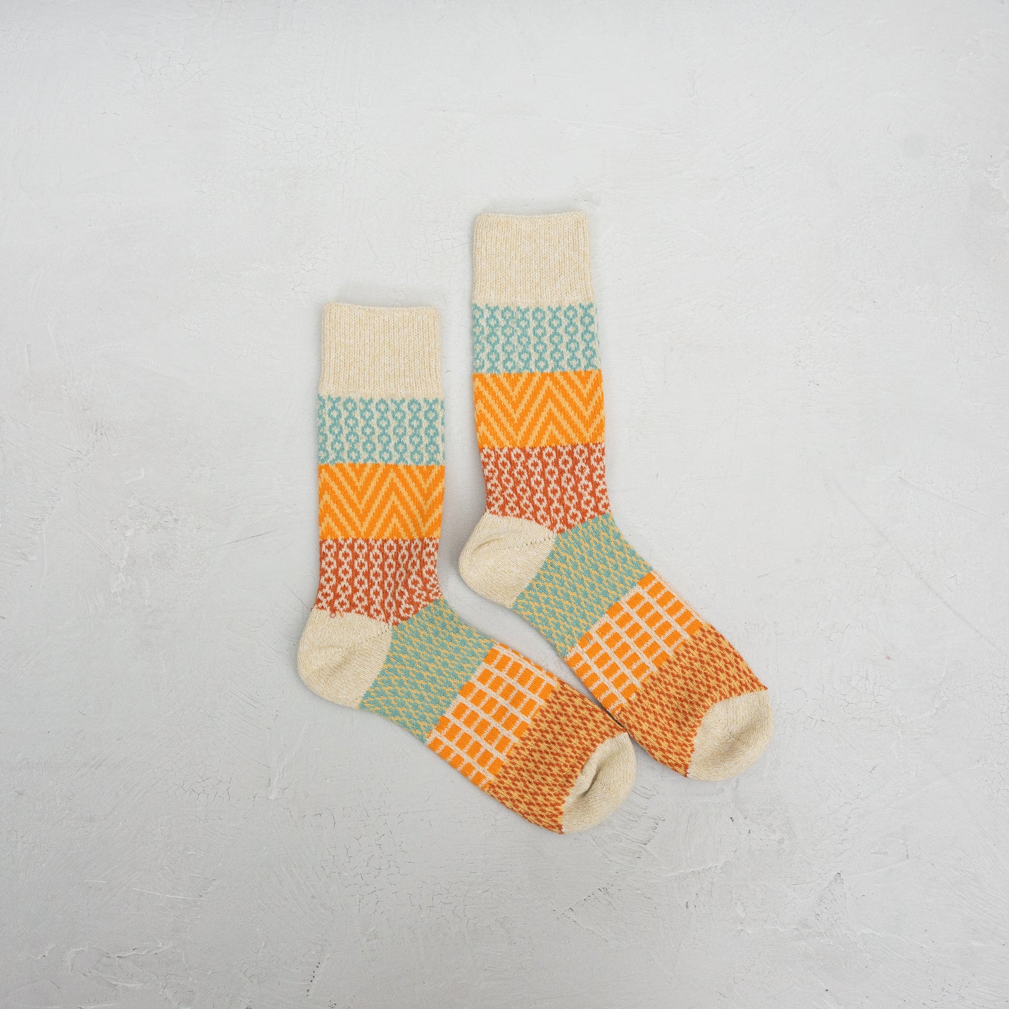 Gold Toned Patterns Striped Crew Socks