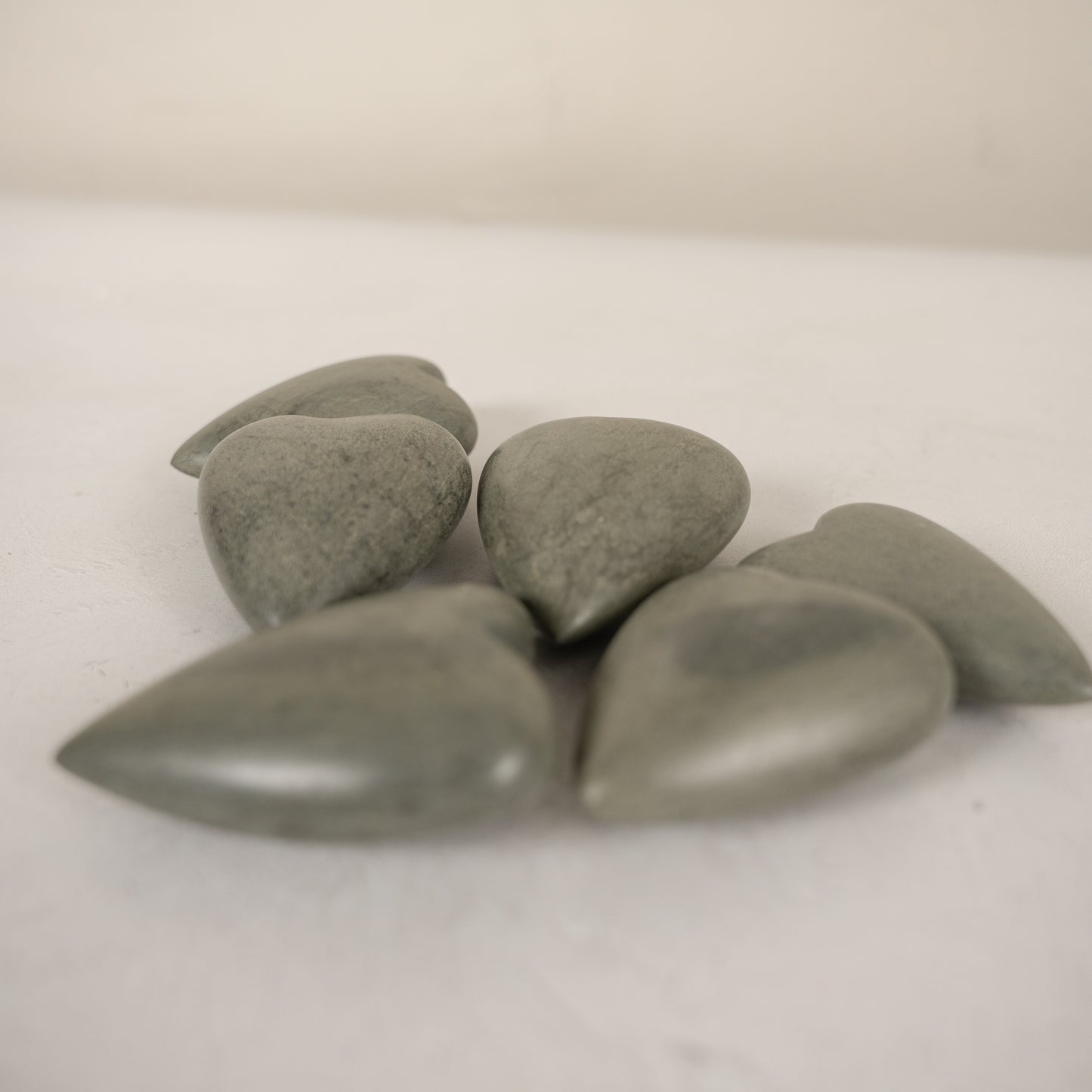 Gray Hand Carved Stone Hearts, Set of 6
