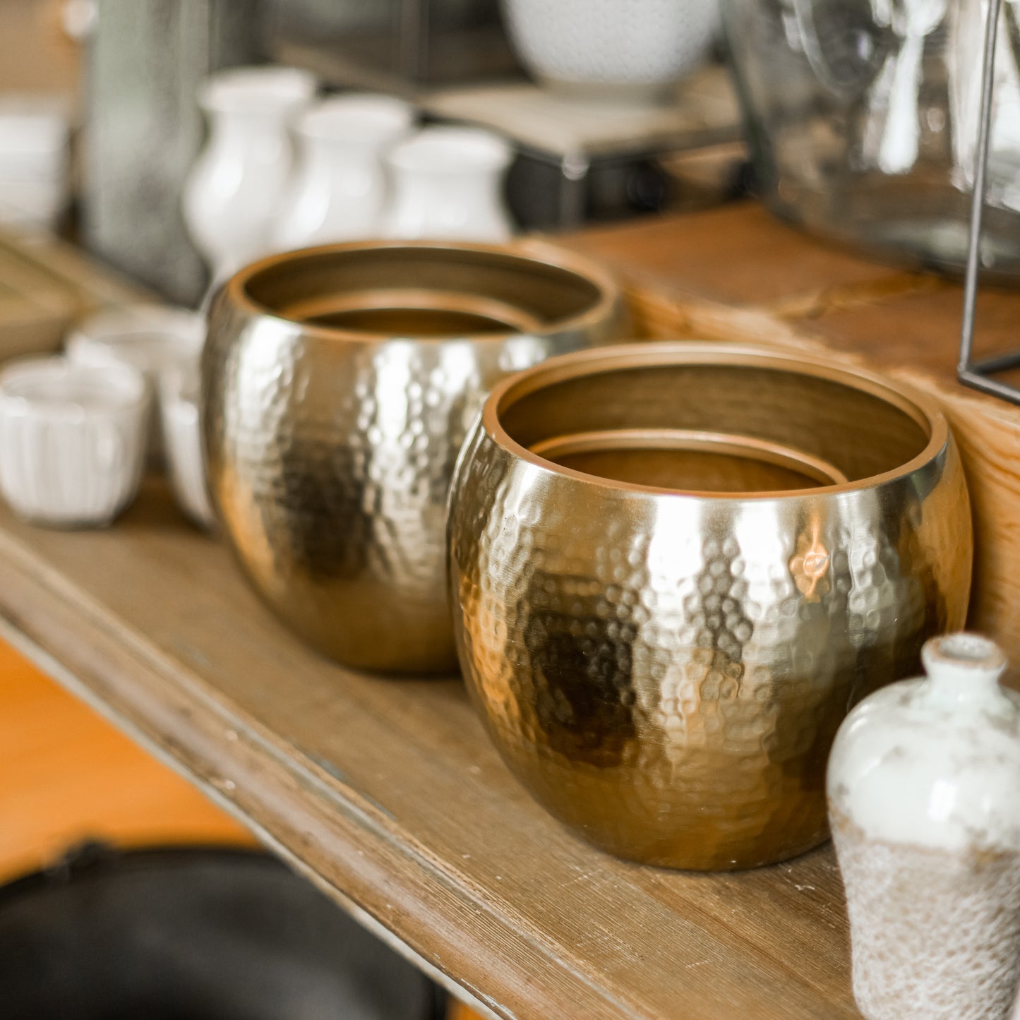 Hammered Metal Planters, Set of 2