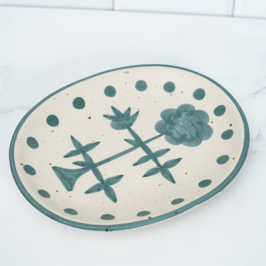 Hand-Painted Floral Stoneware Platter