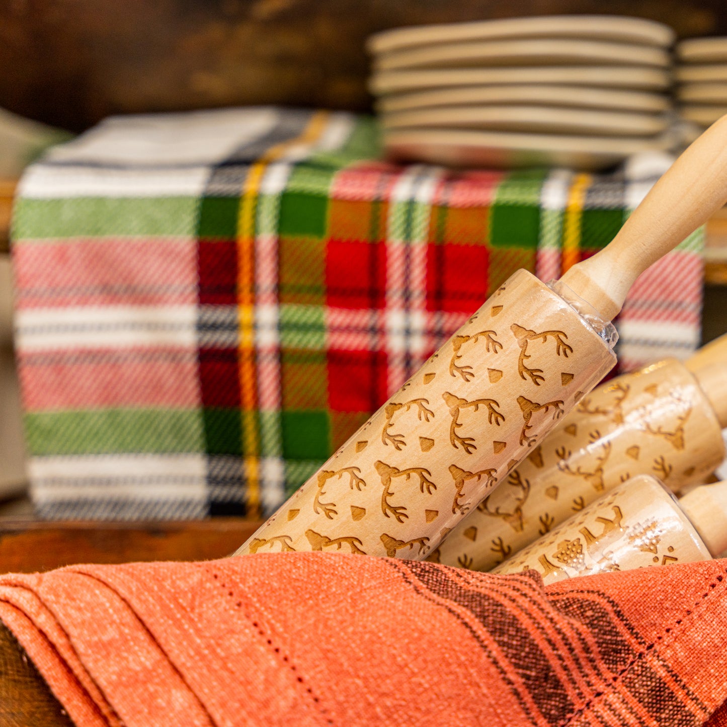 Holiday Pattern Carved Rolling Pin