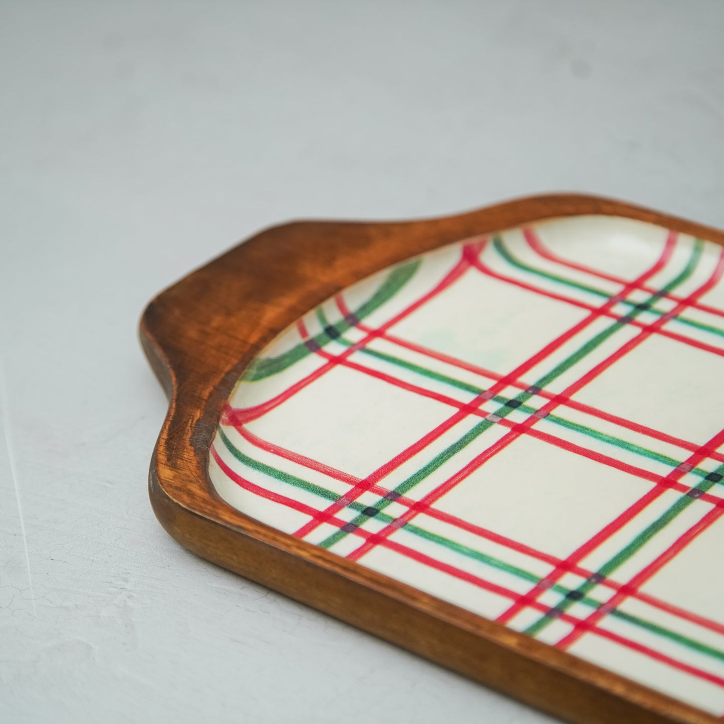 Holiday Plaid Mango Wood Oval Tray