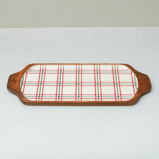 Holiday Plaid Mango Wood Oval Tray