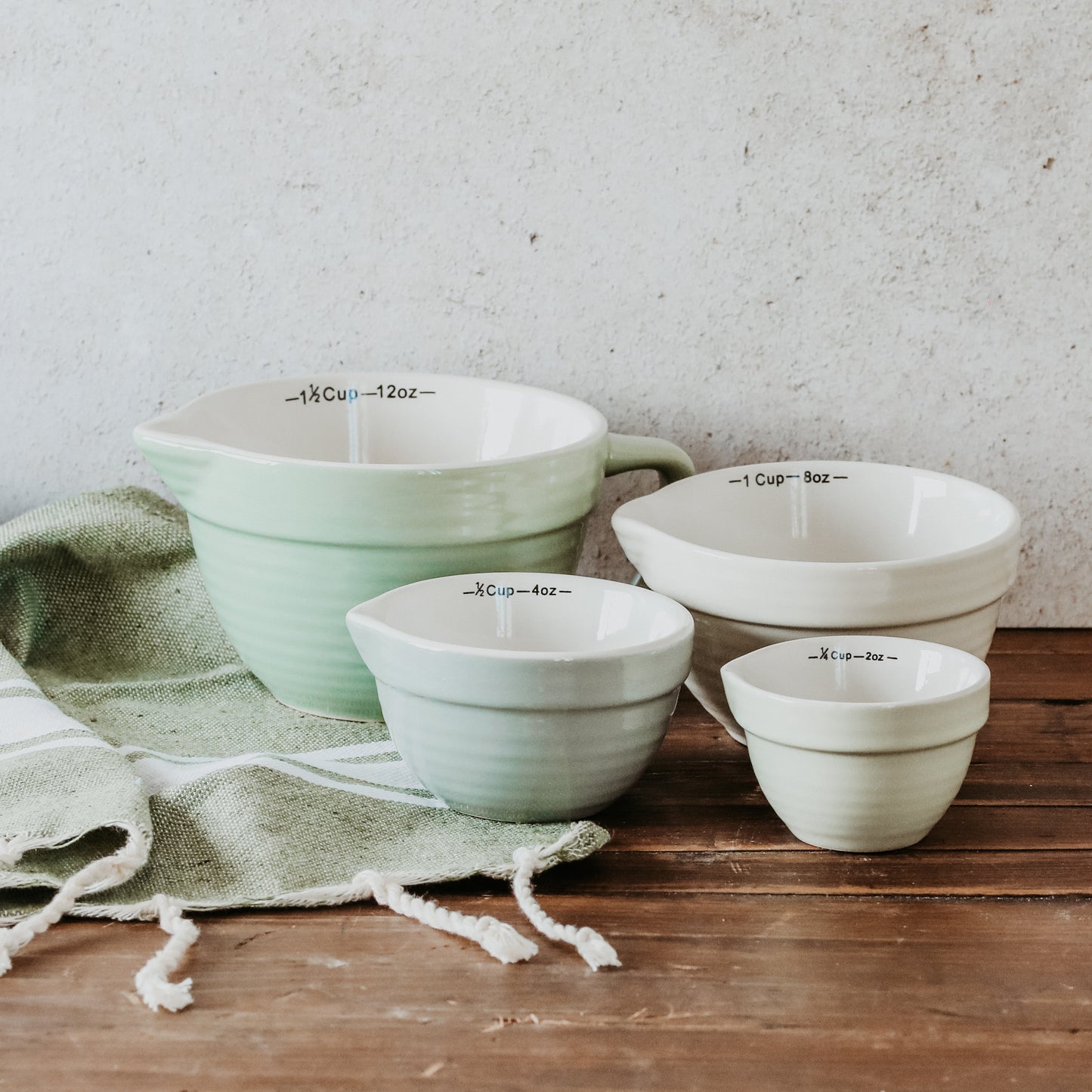 Stoneware Batter Bowl Measuring Cups, Set of 4