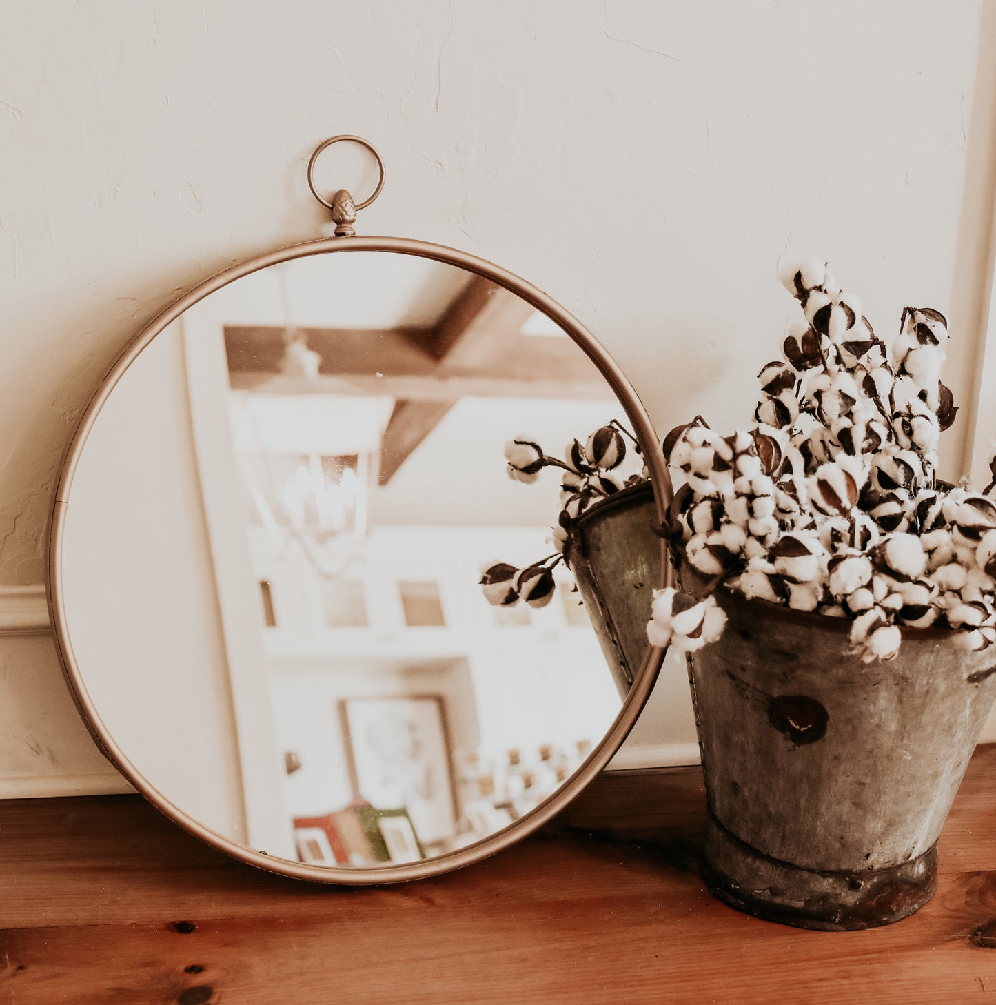 Gold Top Loop Round Mirror