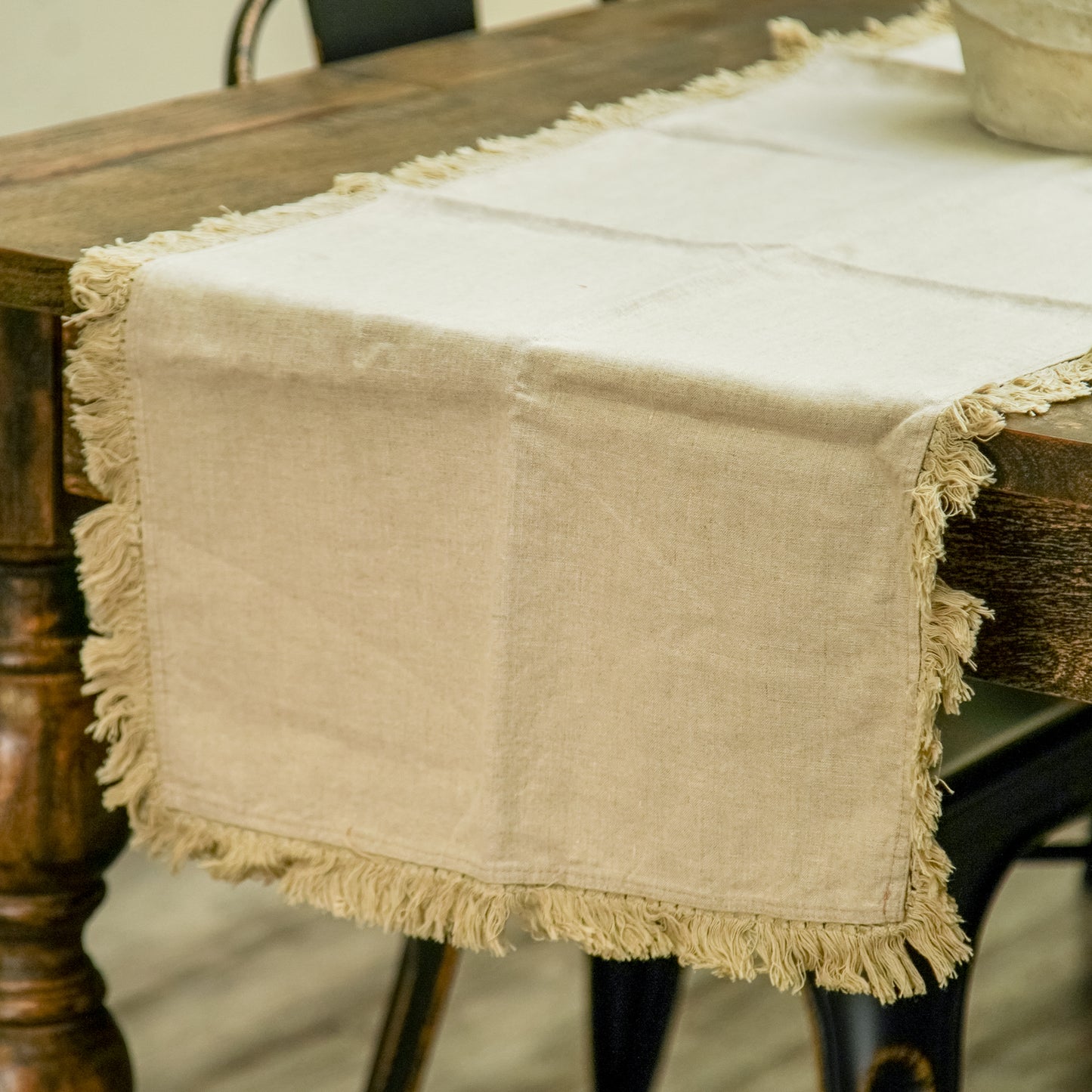 Natural Linen Runner with Fringe