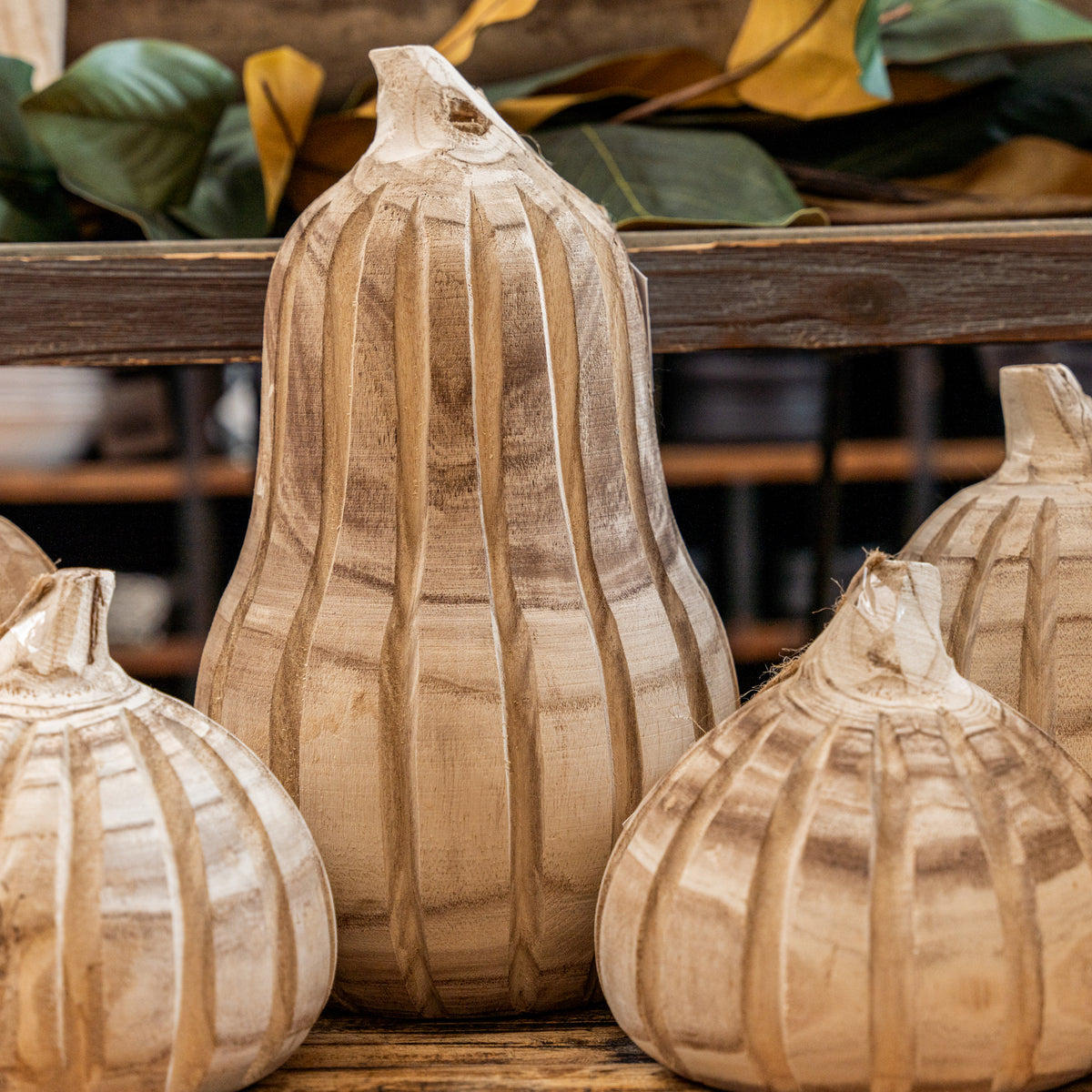 Carved Natural Wood Pumpkins