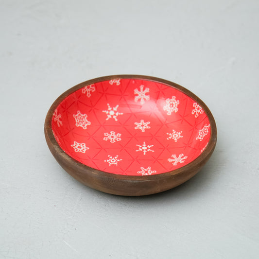 Red Snowflakes Mango Wood Bowl