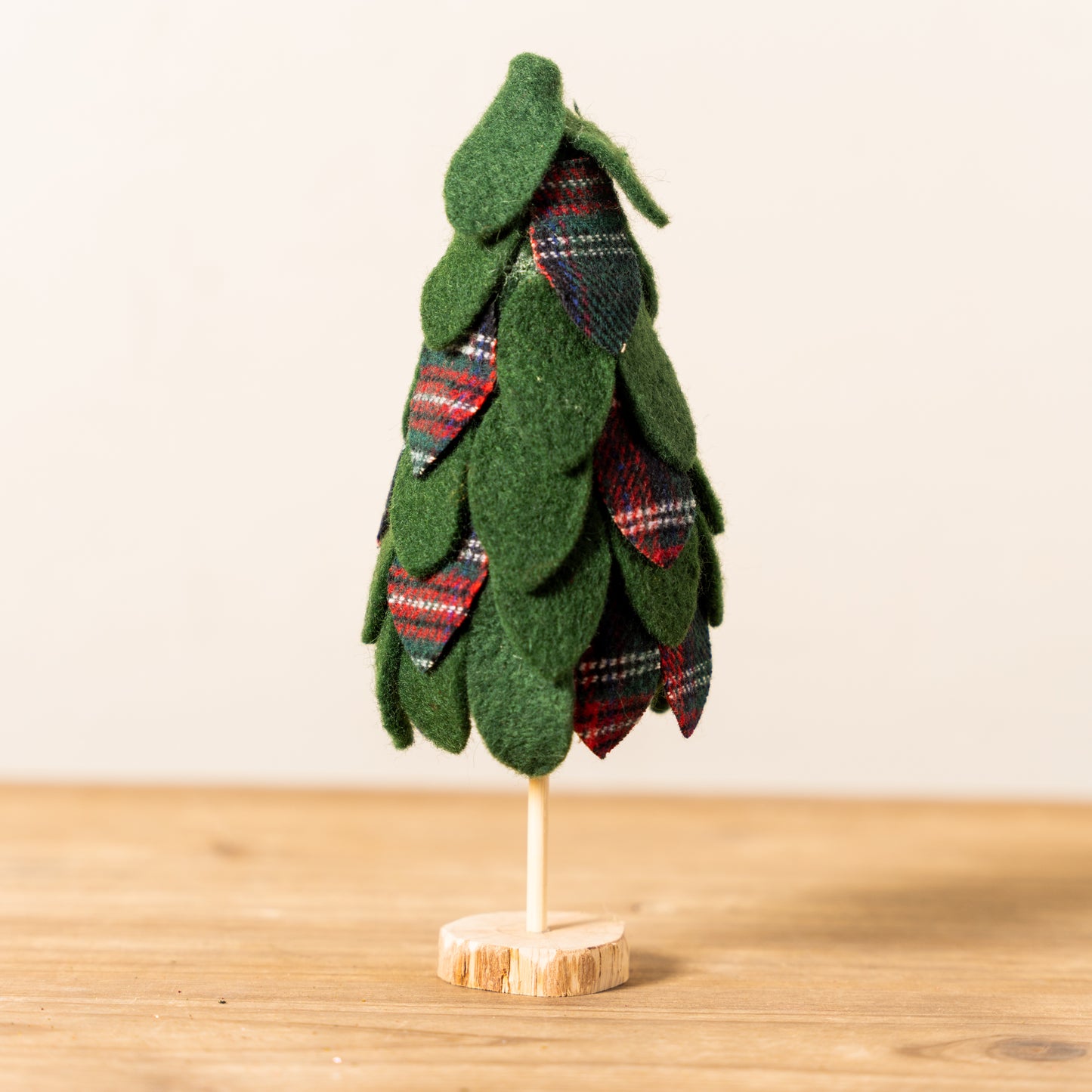 8.5" Felt Tree with Plaid Leaves and Wood Slice Base