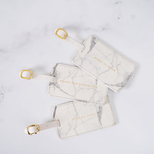 White Marble Luggage Tags