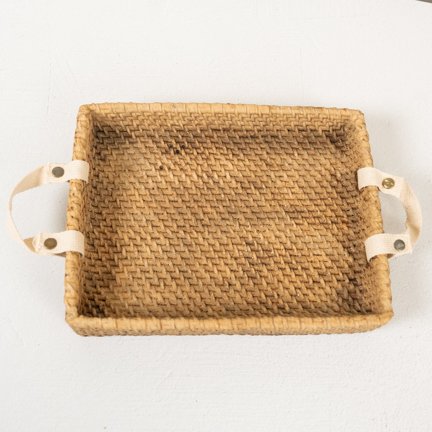Cement Woven Tray with Strap Handles