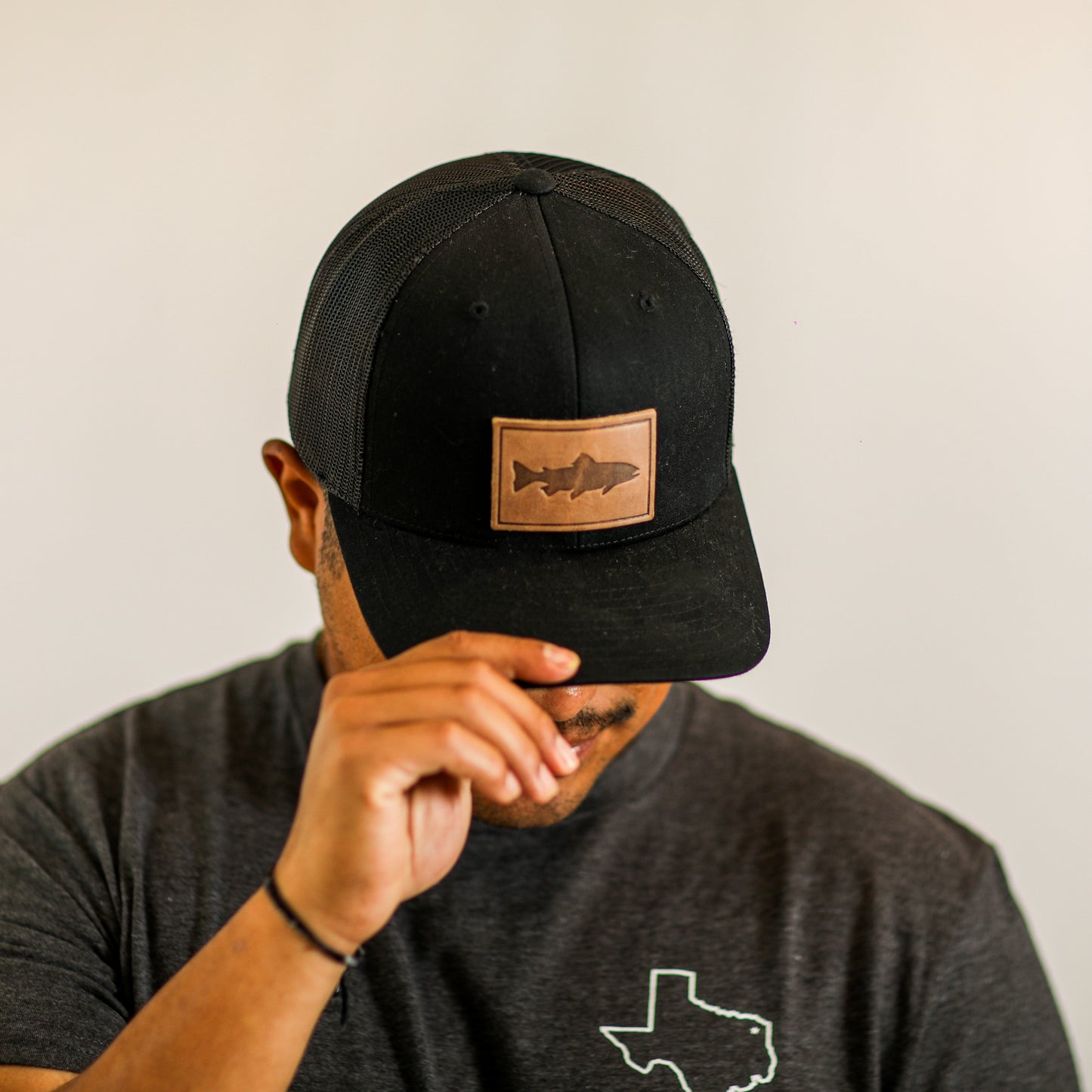 Leather Fish Patch Trucker Hat