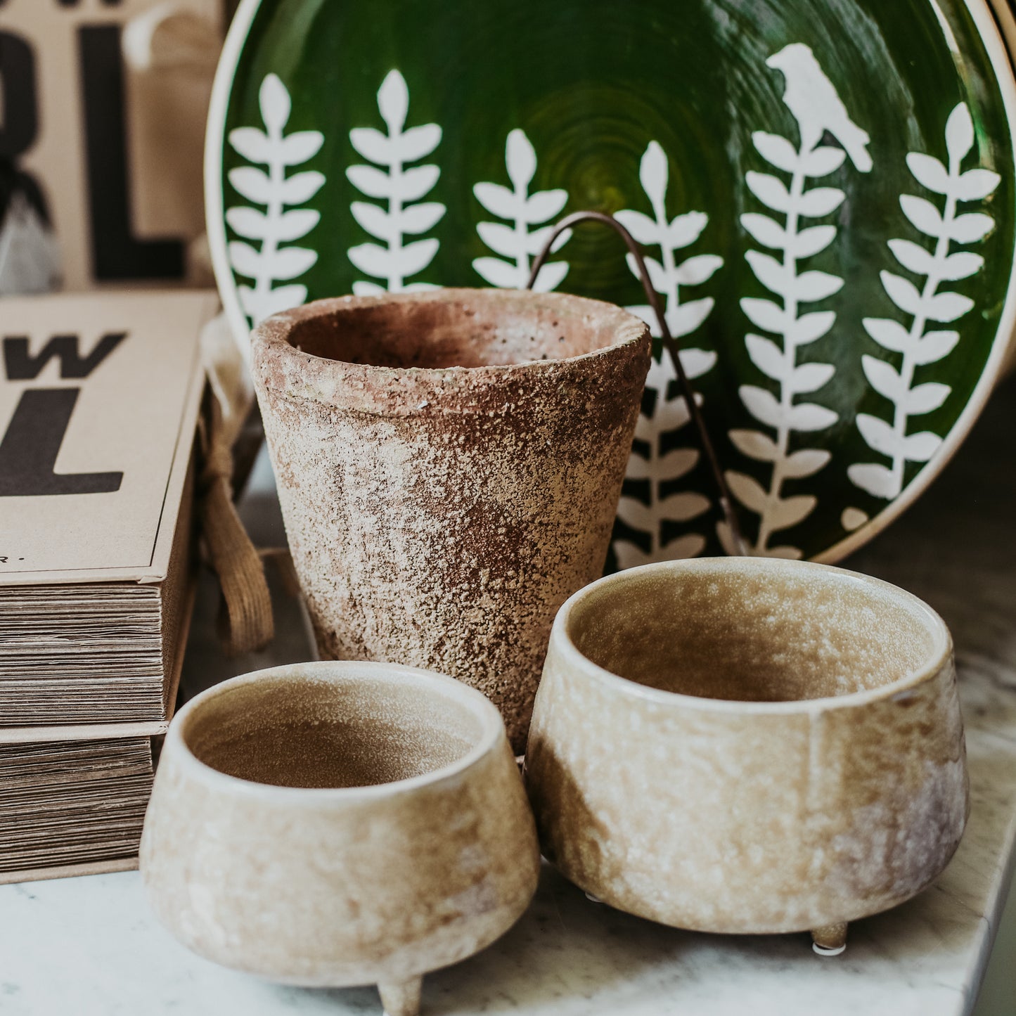 Glazed Stoneware Footed Planters
