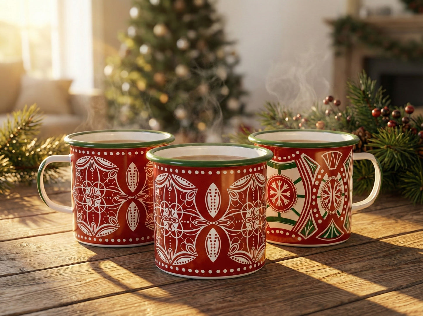 Geometric Enamelware Holiday Mugs