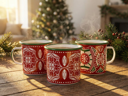 Geometric Enamelware Holiday Mugs