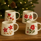 Hand-Painted Holiday Floral Stoneware Mugs – 4 Styles